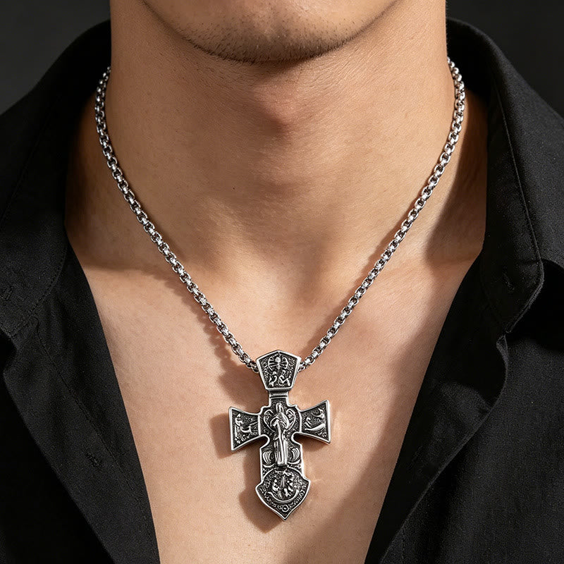 Christianartworkshop Collana con ciondolo a crocifisso anticato e catena a corda intrecciata: un simbolo senza tempo di dolce protezione celeste. - image 1