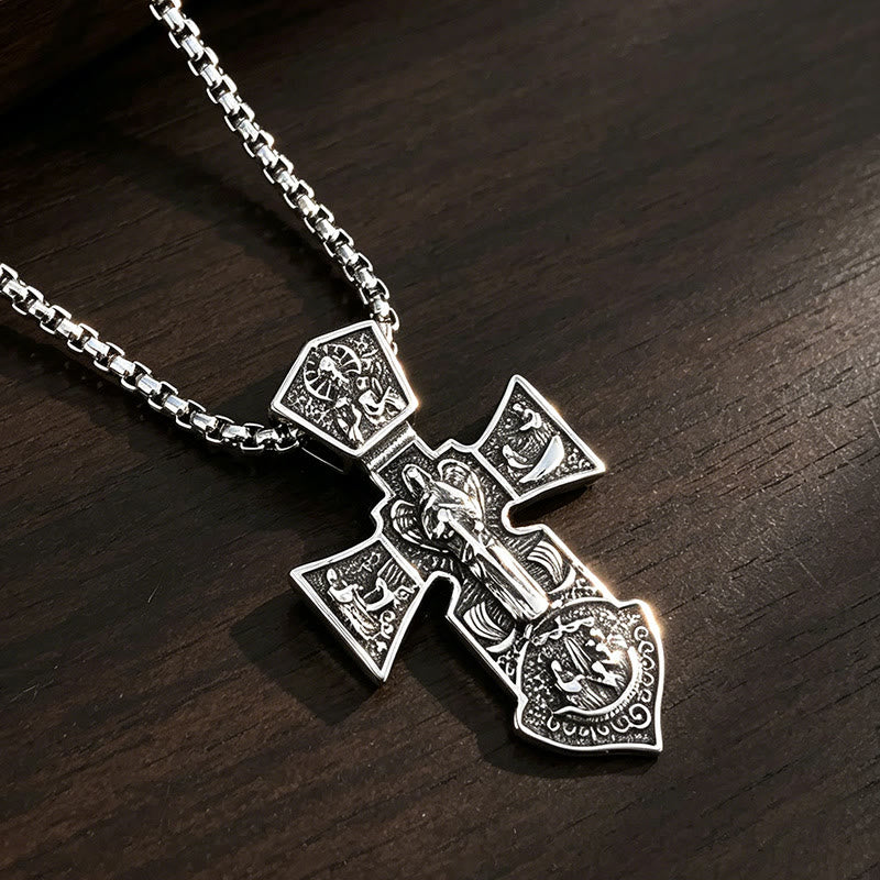 Christianartworkshop Collana con ciondolo a crocifisso anticato e catena a corda intrecciata: un simbolo senza tempo di dolce protezione celeste. - image 2
