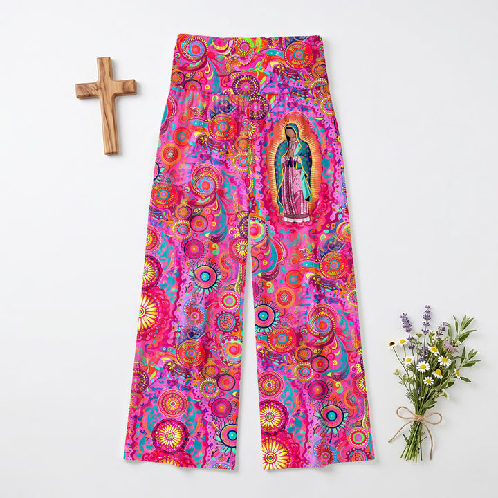 Christianartworkshop Mandala circolare psichedelico Vergine di Guadalupe Pantaloni a vita alta e gamba larga - US22,UK/AU26,EU54 (6XL) - image 0