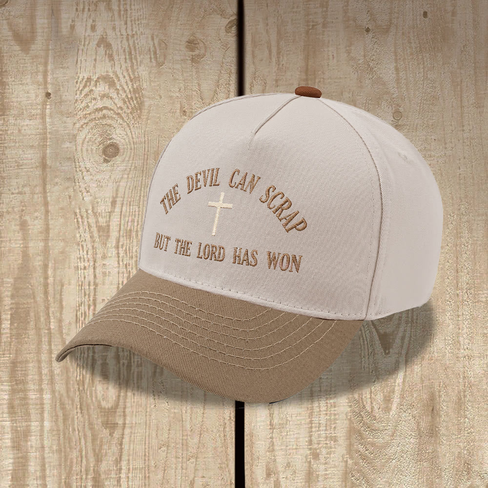 Christianartworkshop Ricamo con croce e motivo "IL DIAVOLO PUÒ SCATENARSI MA IL SIGNORE HA VINTO" - Cappellino da baseball lavato - image 5