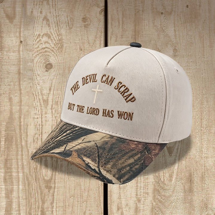 Christianartworkshop Ricamo con croce e motivo "IL DIAVOLO PUÒ SCATENARSI MA IL SIGNORE HA VINTO" - Cappellino da baseball lavato - image 11