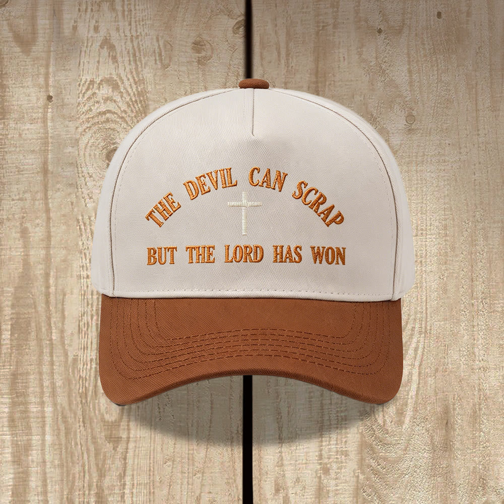 Christianartworkshop Ricamo con croce e motivo "IL DIAVOLO PUÒ SCATENARSI MA IL SIGNORE HA VINTO" - Cappellino da baseball lavato - Caffè - image 6