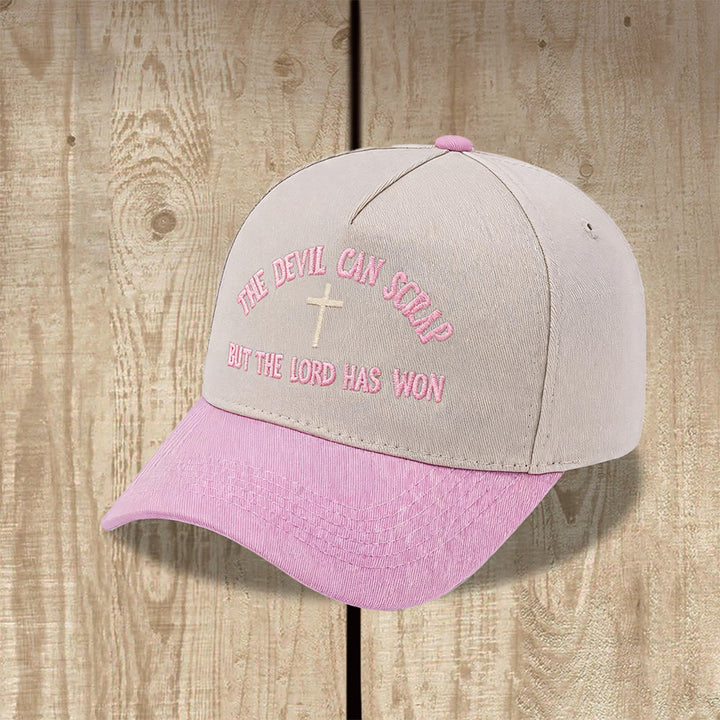 Christianartworkshop Ricamo con croce e motivo "IL DIAVOLO PUÒ SCATENARSI MA IL SIGNORE HA VINTO" - Cappellino da baseball lavato - image 9
