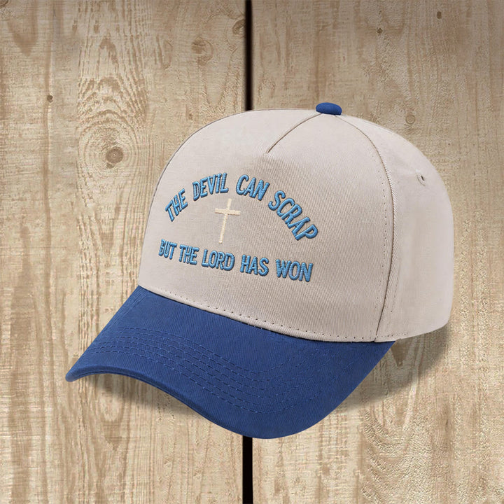 Christianartworkshop Ricamo con croce e motivo "IL DIAVOLO PUÒ SCATENARSI MA IL SIGNORE HA VINTO" - Cappellino da baseball lavato - image 15