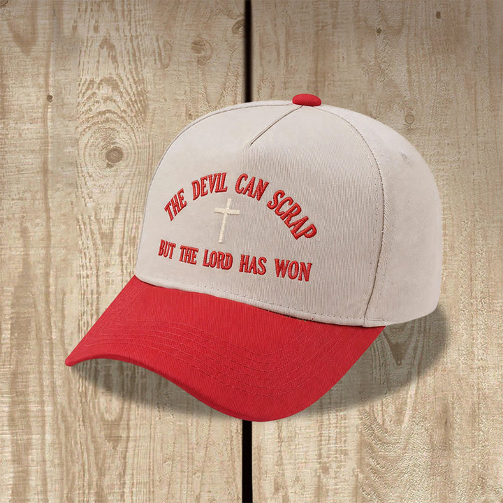 Christianartworkshop Ricamo con croce e motivo "IL DIAVOLO PUÒ SCATENARSI MA IL SIGNORE HA VINTO" - Cappellino da baseball lavato - image 13