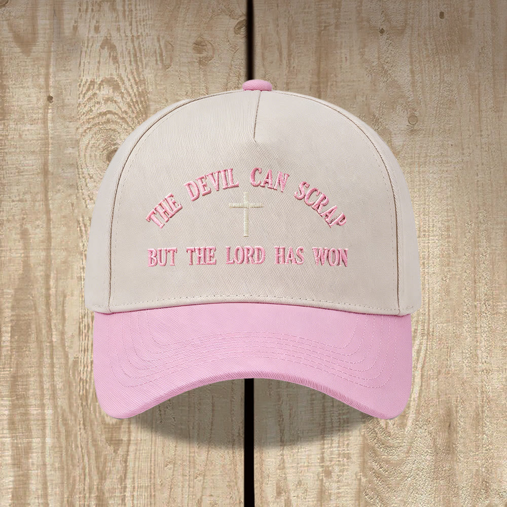 Christianartworkshop Ricamo con croce e motivo "IL DIAVOLO PUÒ SCATENARSI MA IL SIGNORE HA VINTO" - Cappellino da baseball lavato - Rosa - image 8