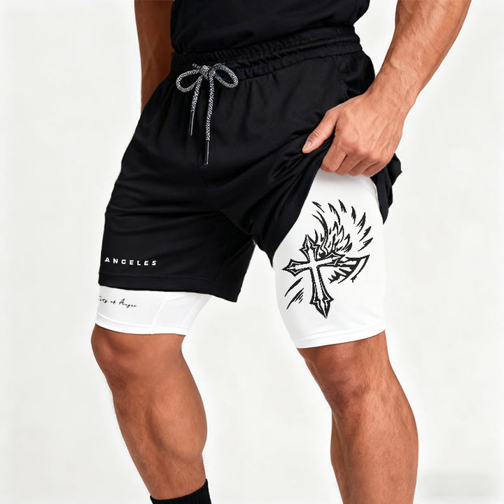 Christianartworkshop Los Angeles Letter Outer Flame Wing Cross City of Anger Hand Script Inner Two-Layer Drawstring Faith Shorts - image 7