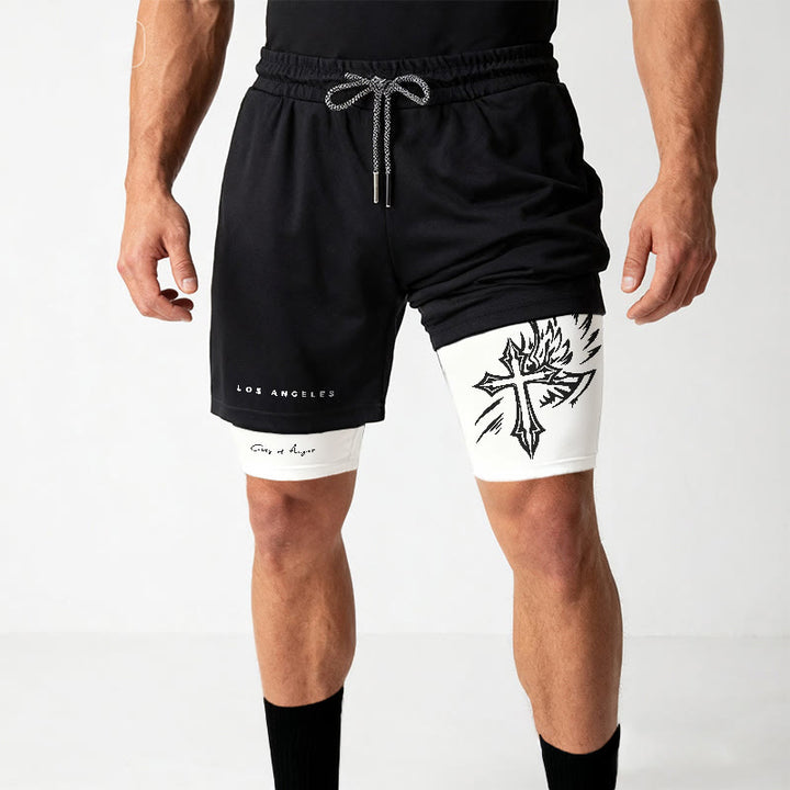 Christianartworkshop Los Angeles Letter Outer Flame Wing Cross City of Anger Hand Script Inner Two-Layer Drawstring Faith Shorts - image 6
