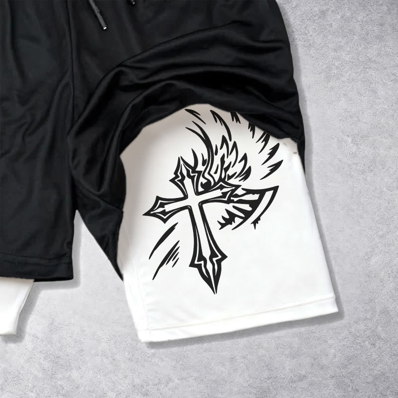 Christianartworkshop Los Angeles Letter Outer Flame Wing Cross City of Anger Hand Script Inner Two-Layer Drawstring Faith Shorts - image 9
