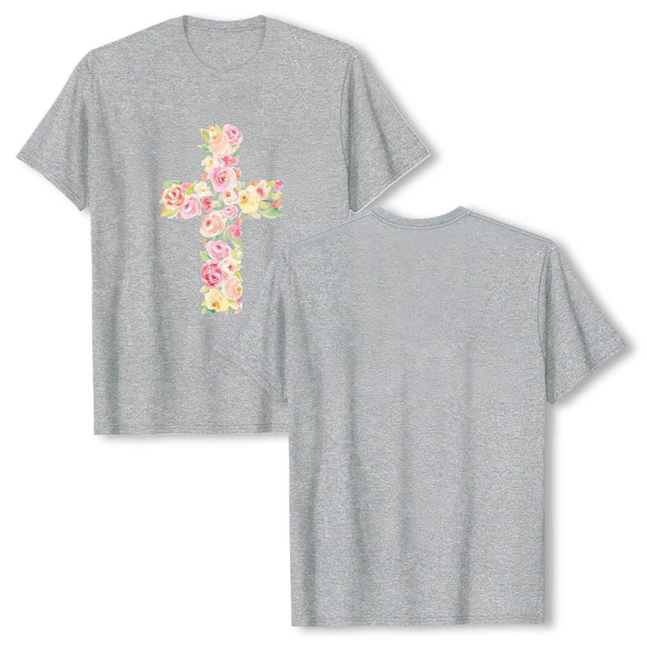 Christianartworkshop T-shirt classica con stampa singola e motivo floreale ad acquerello, incrocio sul davanti. - Grigio - 2XL - image 15