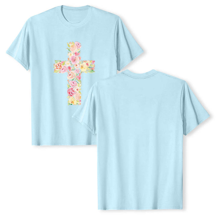 Christianartworkshop T-shirt classica con stampa singola e motivo floreale ad acquerello, incrocio sul davanti. - Blu - 2XL - image 9