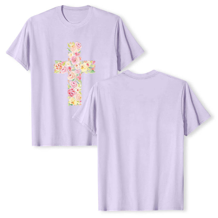 Christianartworkshop T-shirt classica con stampa singola e motivo floreale ad acquerello, incrocio sul davanti. - Viola - 2XL - image 12