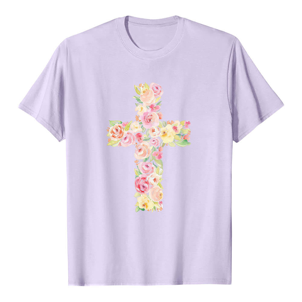 Christianartworkshop T-shirt classica con stampa singola e motivo floreale ad acquerello, incrocio sul davanti. - image 13