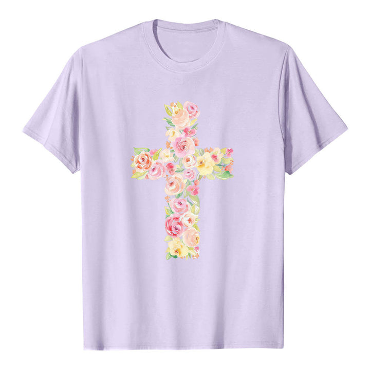 Christianartworkshop T-shirt classica con stampa singola e motivo floreale ad acquerello, incrocio sul davanti. - image 13