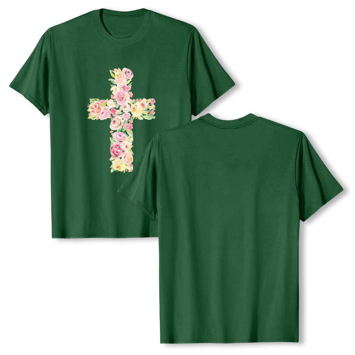 Christianartworkshop T-shirt classica con stampa singola e motivo floreale ad acquerello, incrocio sul davanti. - Verde scuro - 2XL - image 3