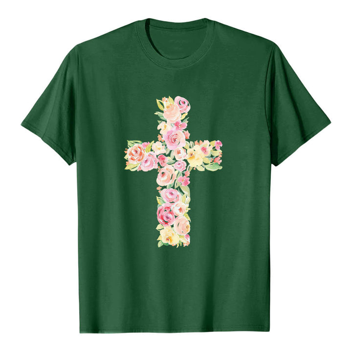 Christianartworkshop T-shirt classica con stampa singola e motivo floreale ad acquerello, incrocio sul davanti. - image 4