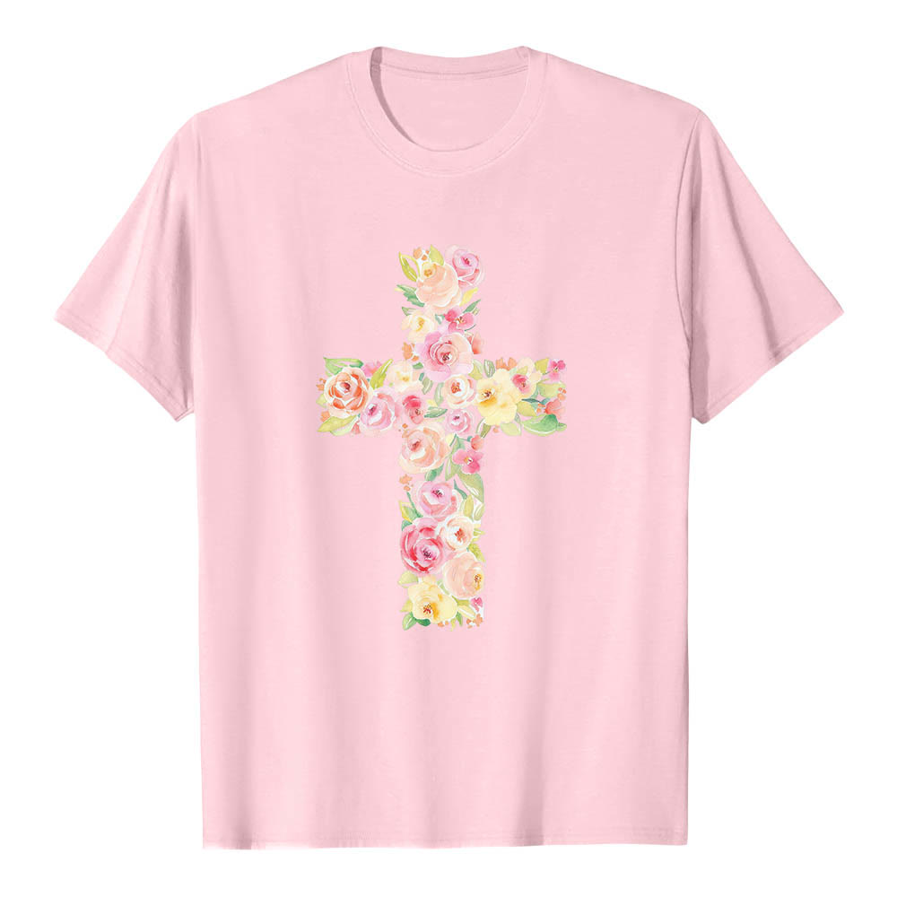Christianartworkshop T-shirt classica con stampa singola e motivo floreale ad acquerello, incrocio sul davanti. - image 25