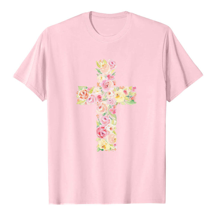 Christianartworkshop T-shirt classica con stampa singola e motivo floreale ad acquerello, incrocio sul davanti. - image 25