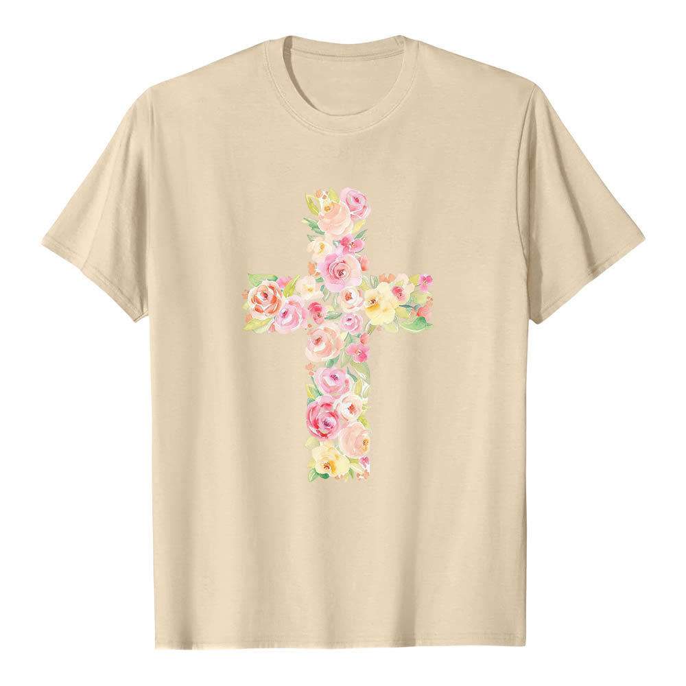 Christianartworkshop T-shirt classica con stampa singola e motivo floreale ad acquerello, incrocio sul davanti. - image 19