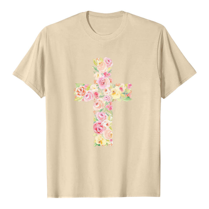 Christianartworkshop T-shirt classica con stampa singola e motivo floreale ad acquerello, incrocio sul davanti. - image 19