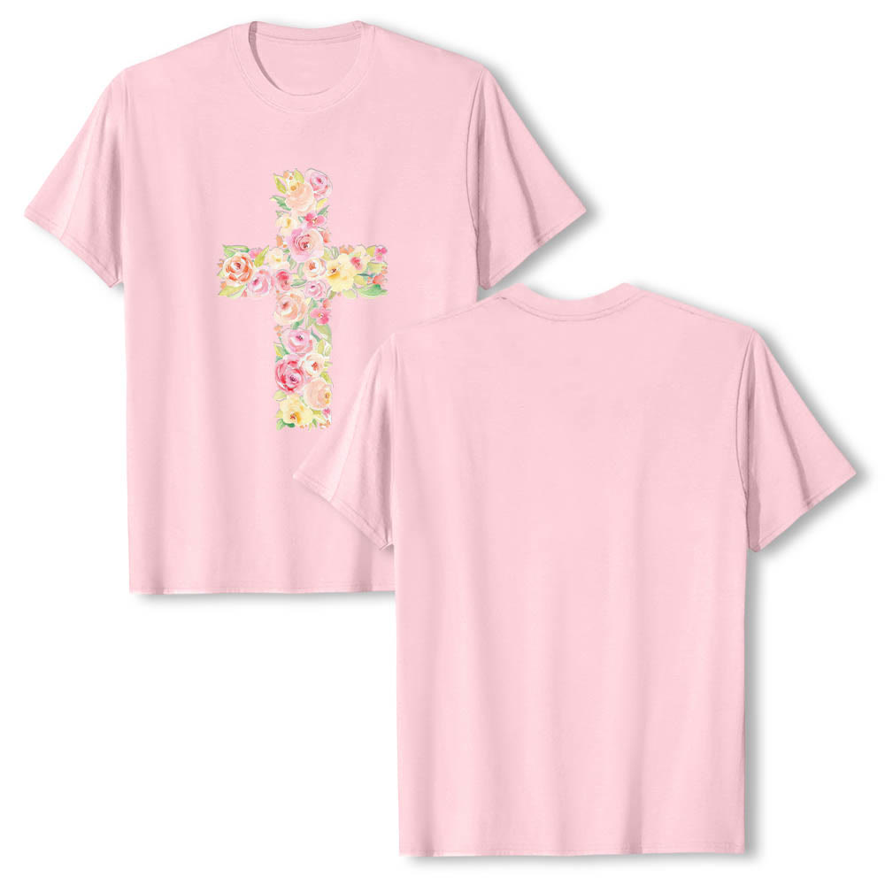 Christianartworkshop T-shirt classica con stampa singola e motivo floreale ad acquerello, incrocio sul davanti. - Rosa - 2XL - image 24