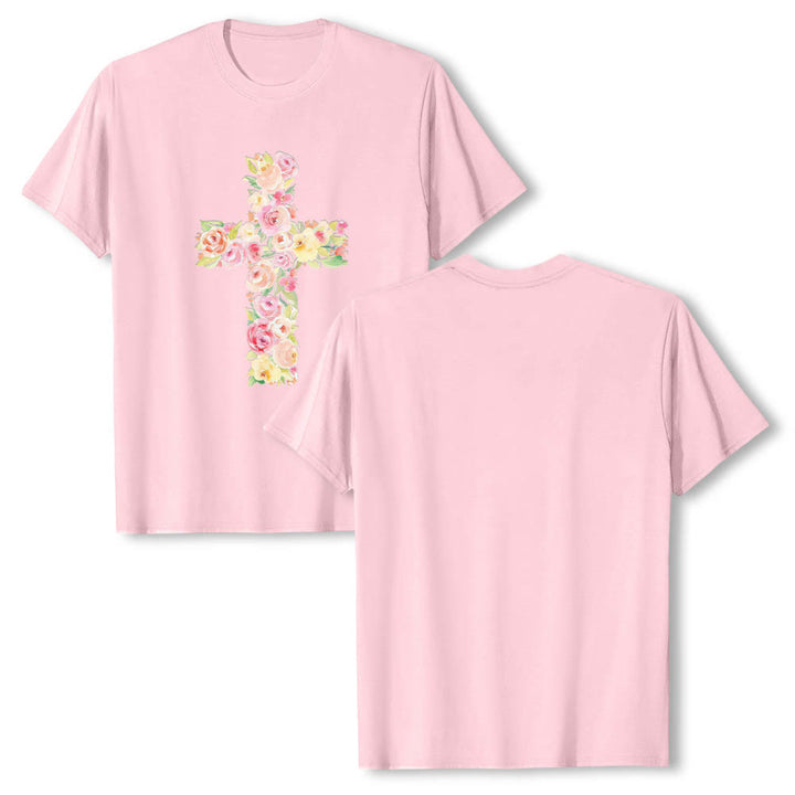 Christianartworkshop T-shirt classica con stampa singola e motivo floreale ad acquerello, incrocio sul davanti. - Rosa - 2XL - image 24