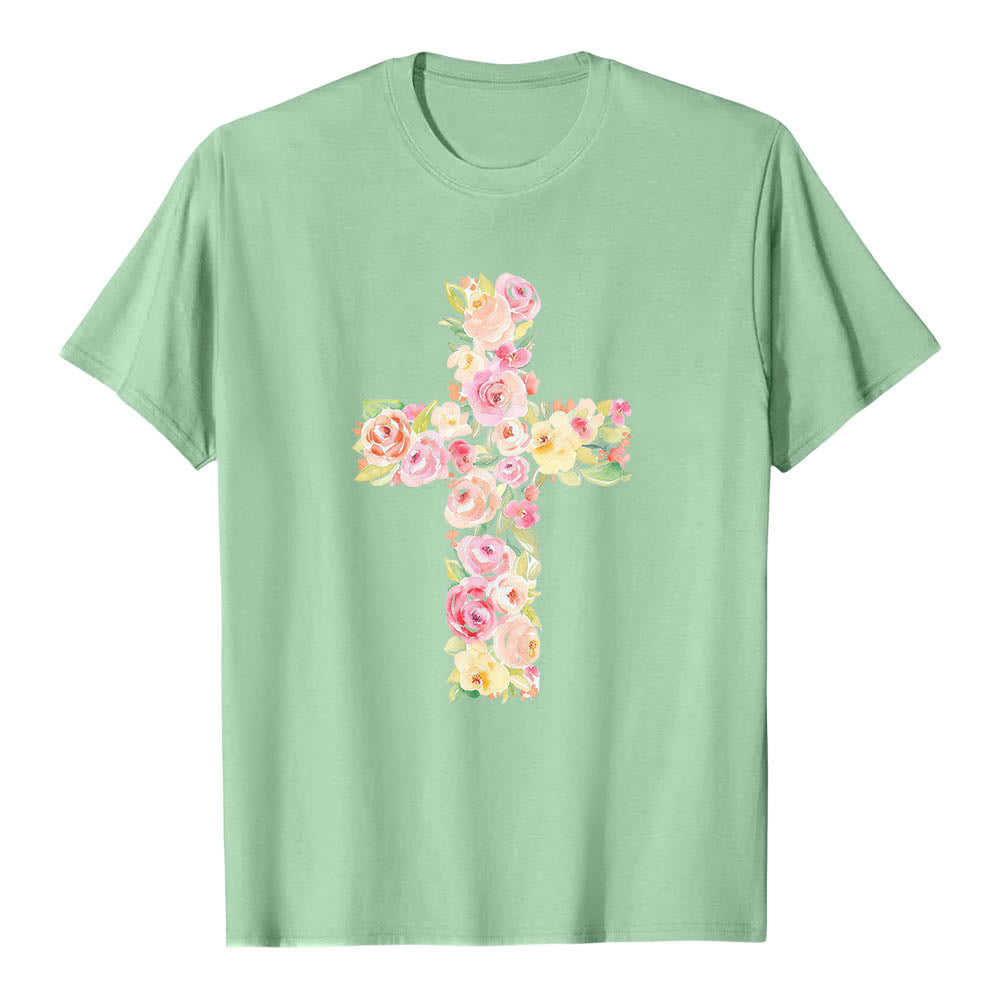 Christianartworkshop T-shirt classica con stampa singola e motivo floreale ad acquerello, incrocio sul davanti. - image 22