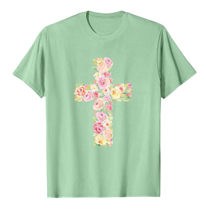 Christianartworkshop T-shirt classica con stampa singola e motivo floreale ad acquerello, incrocio sul davanti. - image 22