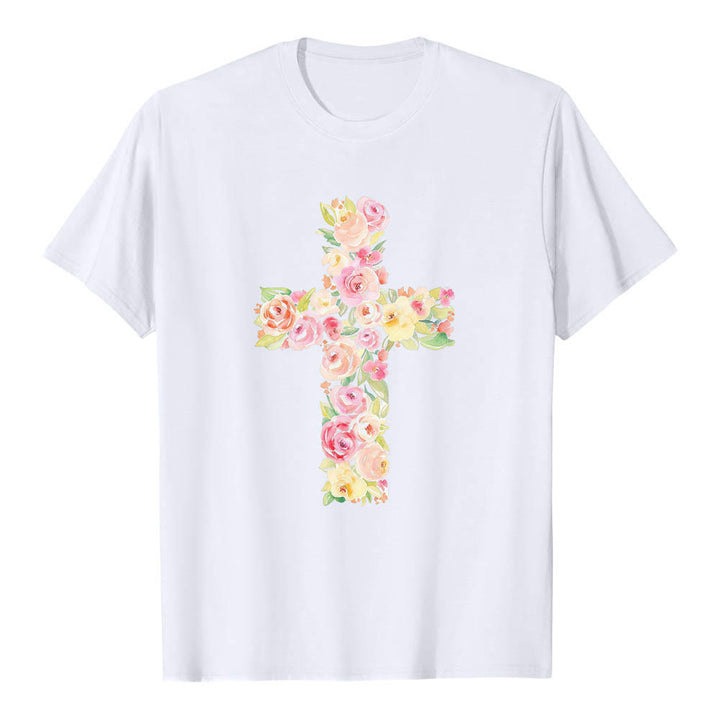 Christianartworkshop T-shirt classica con stampa singola e motivo floreale ad acquerello, incrocio sul davanti. - image 1