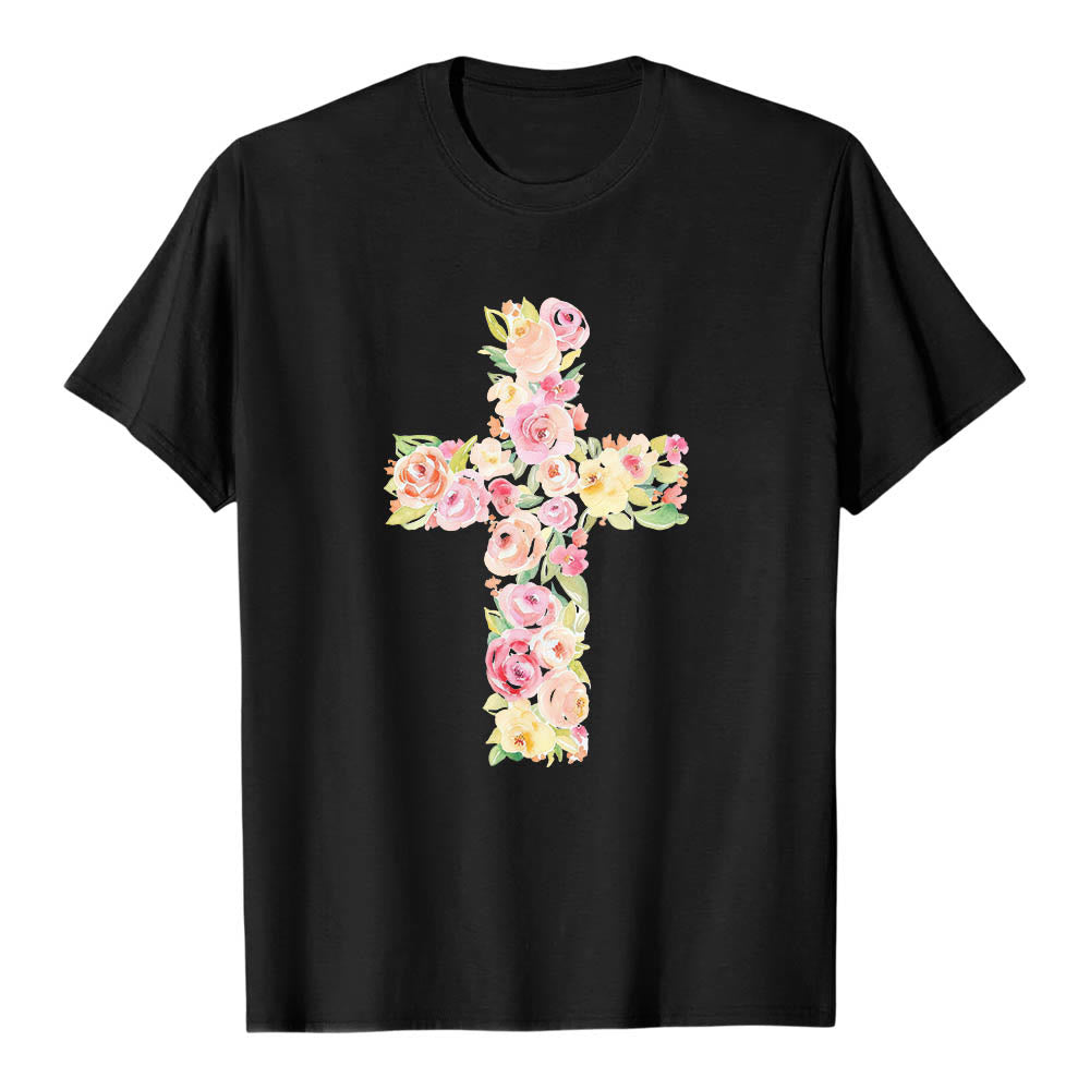 Christianartworkshop T-shirt classica con stampa singola e motivo floreale ad acquerello, incrocio sul davanti. - image 7