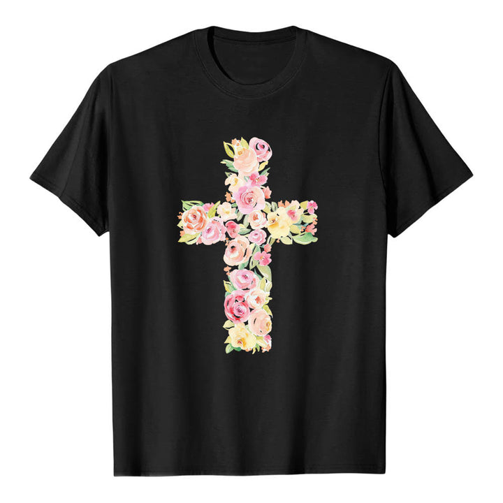 Christianartworkshop T-shirt classica con stampa singola e motivo floreale ad acquerello, incrocio sul davanti. - image 7