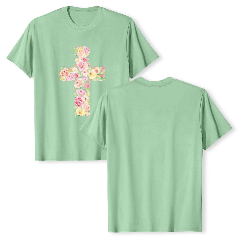 Christianartworkshop T-shirt classica con stampa singola e motivo floreale ad acquerello, incrocio sul davanti. - Verde chiaro - 2XL - image 21