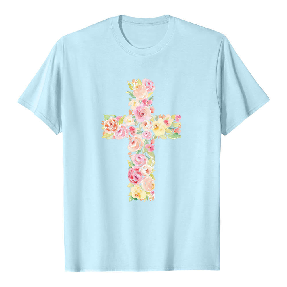 Christianartworkshop T-shirt classica con stampa singola e motivo floreale ad acquerello, incrocio sul davanti. - image 10