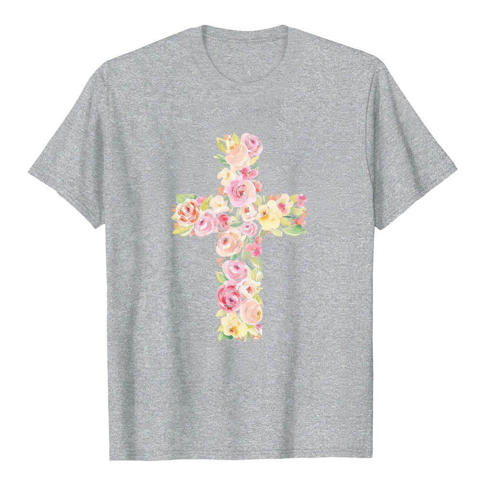 Christianartworkshop T-shirt classica con stampa singola e motivo floreale ad acquerello, incrocio sul davanti. - image 16