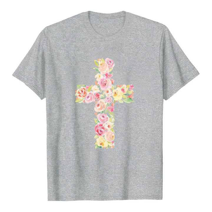 Christianartworkshop T-shirt classica con stampa singola e motivo floreale ad acquerello, incrocio sul davanti. - image 16