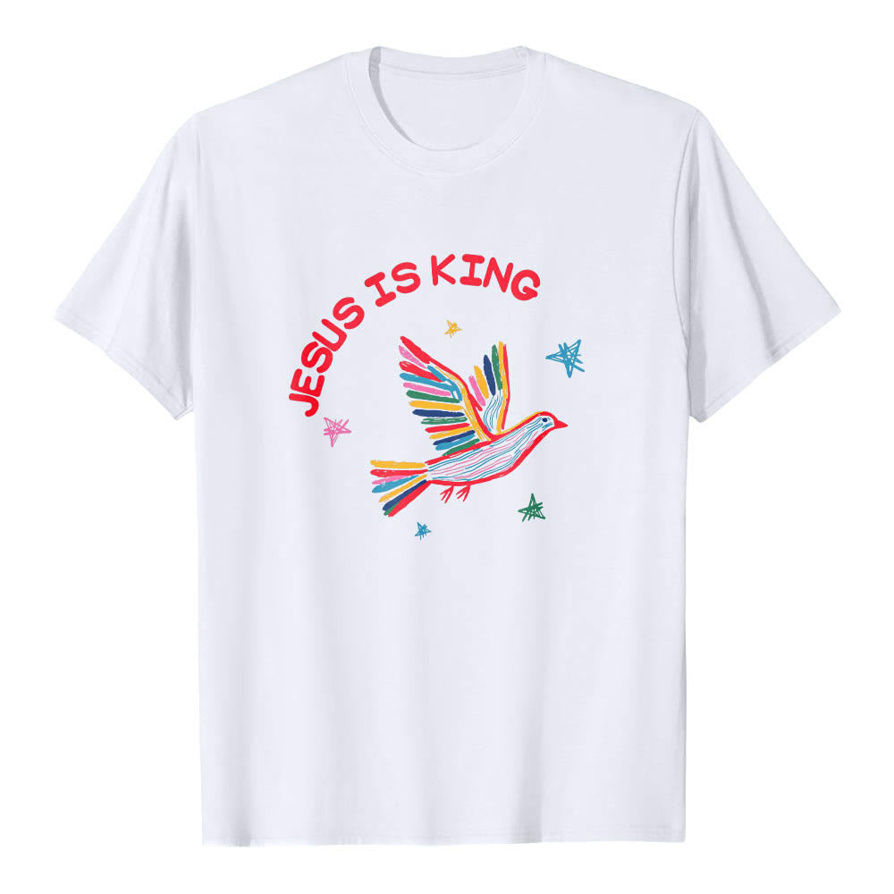 Christianartworkshop Maglietta classica con stampa frontale "Jesus Is King Letter Hand Drawn Dove Star Accent". - Bianco - 2XL - image 0