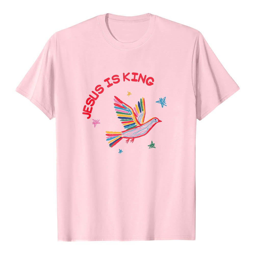 Christianartworkshop Maglietta classica con stampa frontale "Jesus Is King Letter Hand Drawn Dove Star Accent". - Rosa - 2XL - image 24