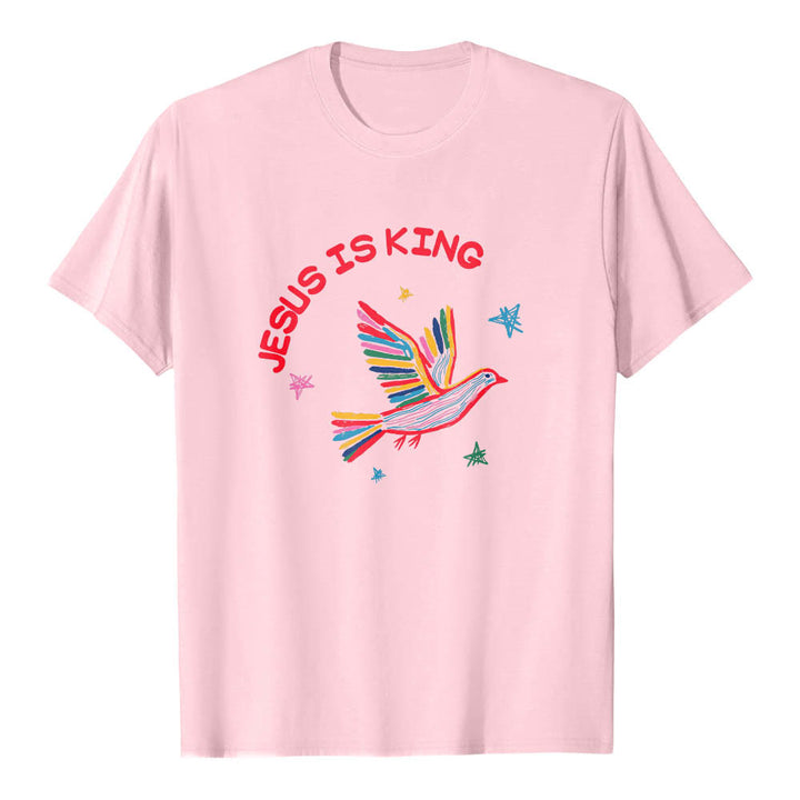 Christianartworkshop Maglietta classica con stampa frontale "Jesus Is King Letter Hand Drawn Dove Star Accent". - Rosa - 2XL - image 24
