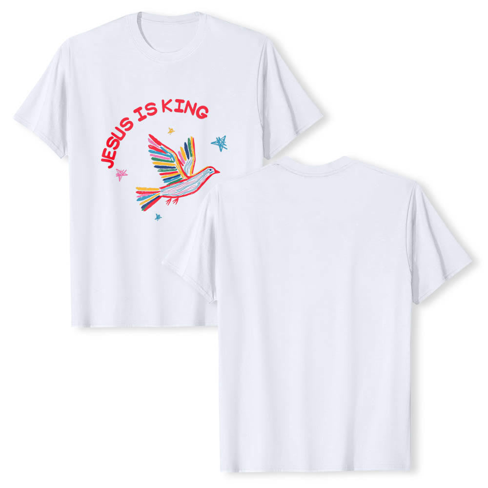 Christianartworkshop Maglietta classica con stampa frontale "Jesus Is King Letter Hand Drawn Dove Star Accent". - image 2