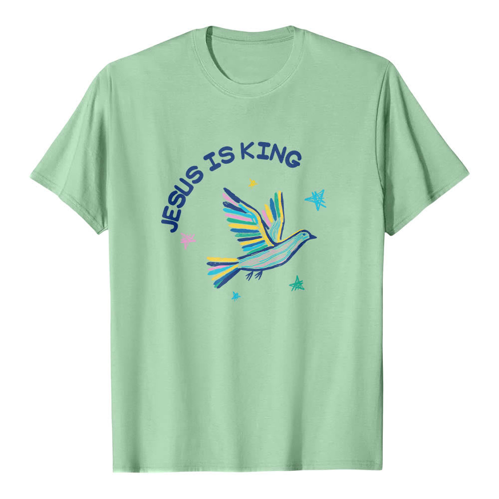Christianartworkshop Maglietta classica con stampa frontale "Jesus Is King Letter Hand Drawn Dove Star Accent". - Verde chiaro - 2XL - image 21