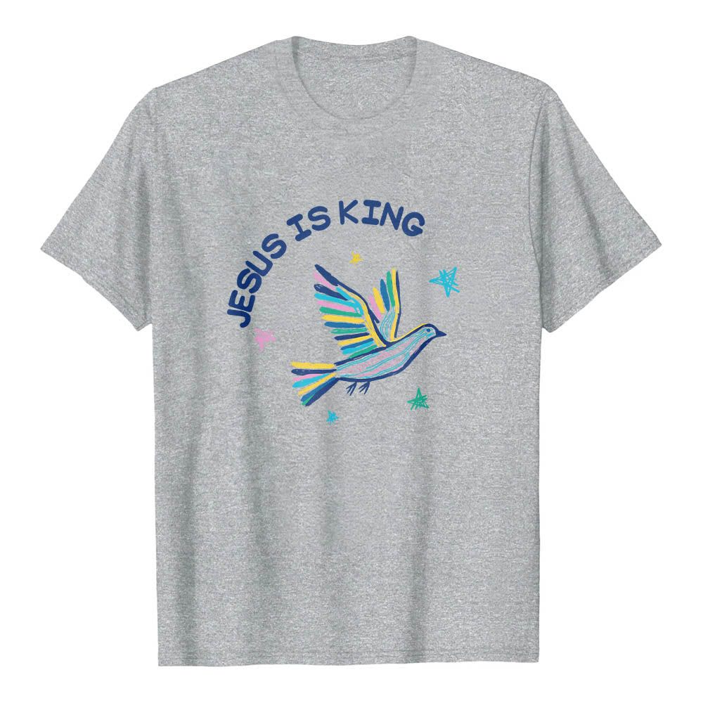 Christianartworkshop Maglietta classica con stampa frontale "Jesus Is King Letter Hand Drawn Dove Star Accent". - Grigio - 2XL - image 15