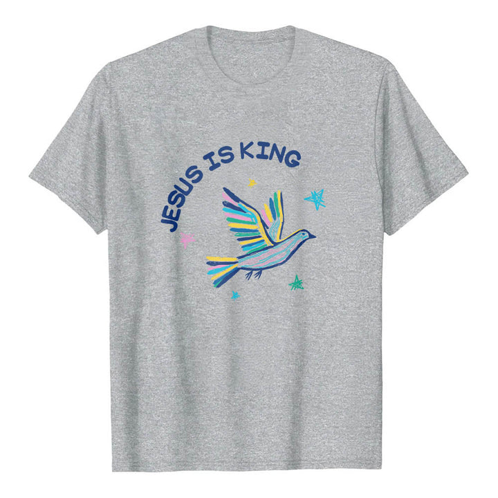 Christianartworkshop Maglietta classica con stampa frontale "Jesus Is King Letter Hand Drawn Dove Star Accent". - Grigio - 2XL - image 15