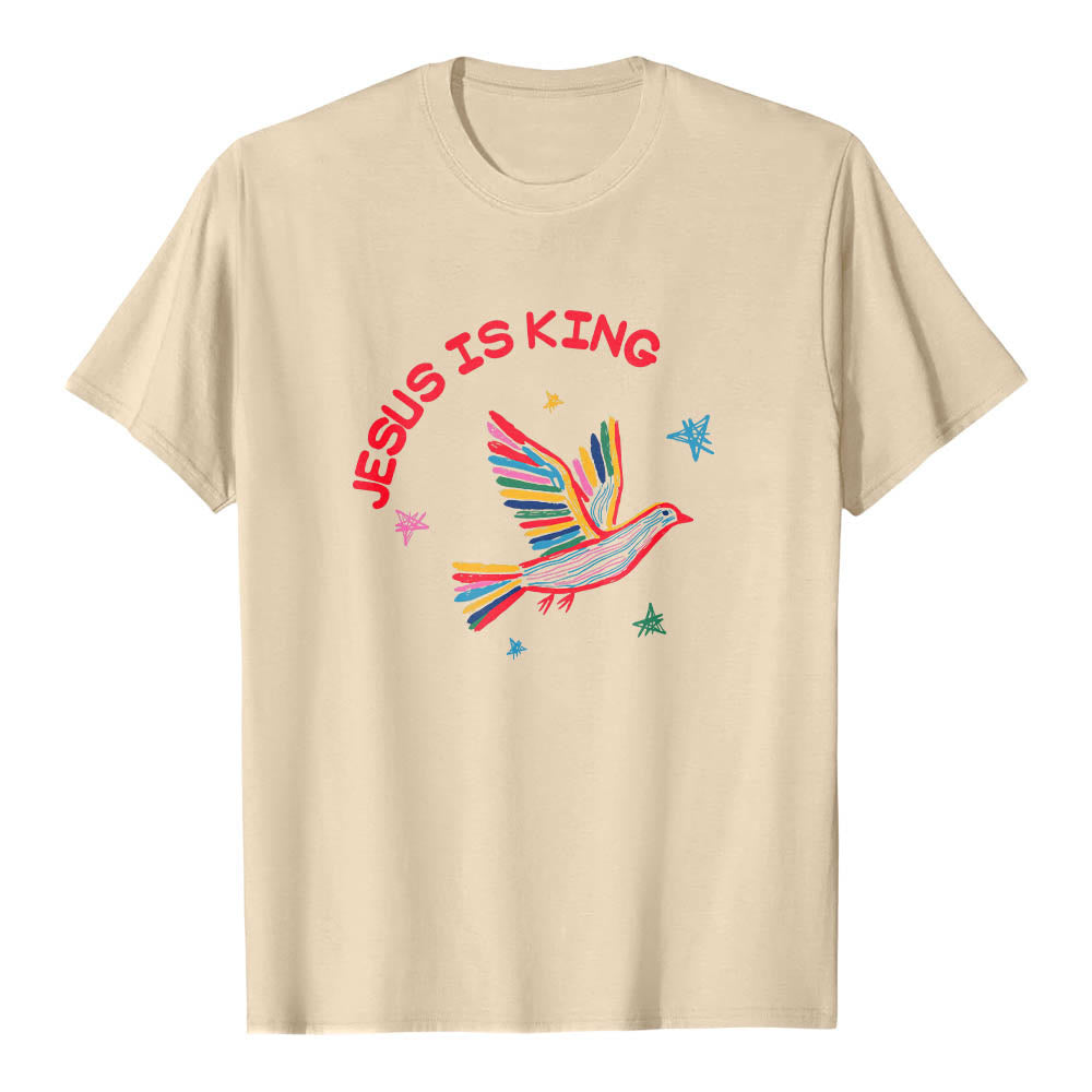 Christianartworkshop Maglietta classica con stampa frontale "Jesus Is King Letter Hand Drawn Dove Star Accent". - Beige - 2XL - image 18