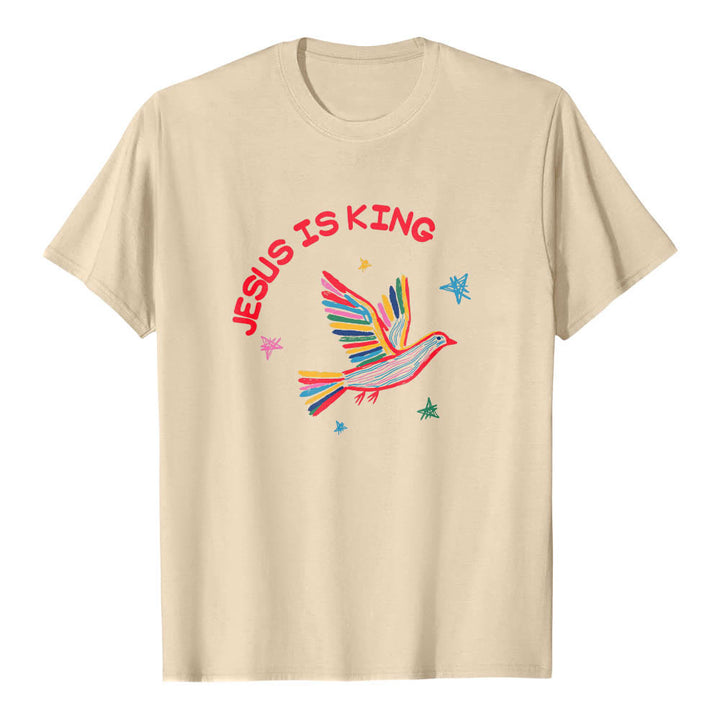 Christianartworkshop Maglietta classica con stampa frontale "Jesus Is King Letter Hand Drawn Dove Star Accent". - Beige - 2XL - image 18
