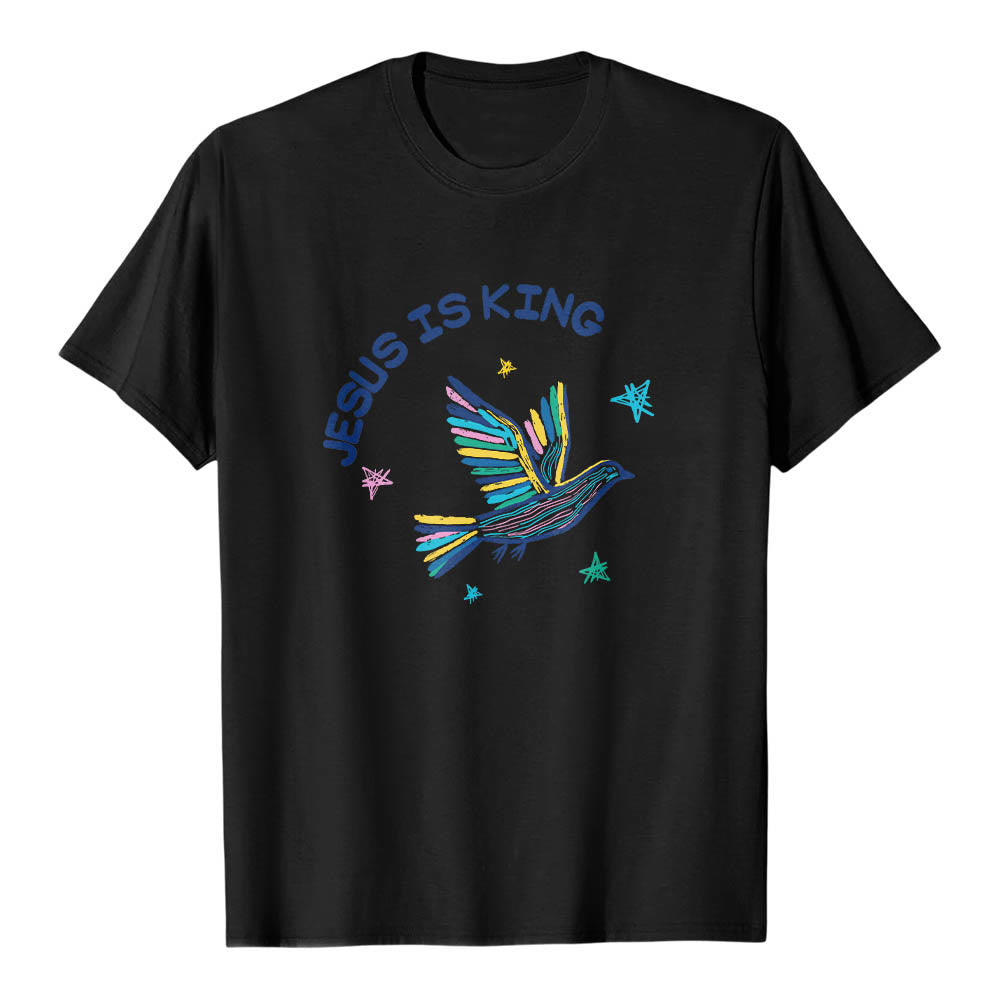 Christianartworkshop Maglietta classica con stampa frontale "Jesus Is King Letter Hand Drawn Dove Star Accent". - Nero - 2XL - image 6