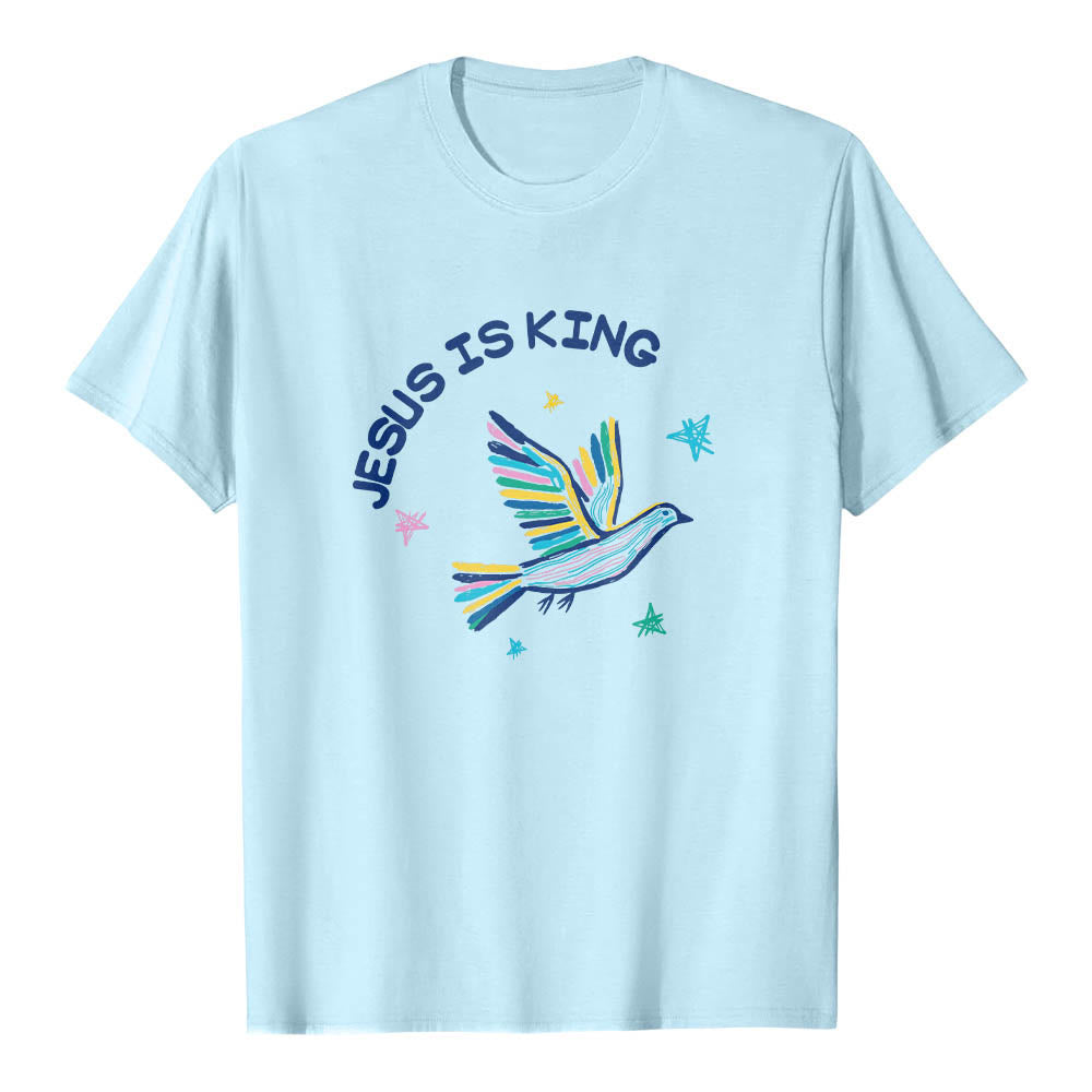 Christianartworkshop Maglietta classica con stampa frontale "Jesus Is King Letter Hand Drawn Dove Star Accent". - Blu - 2XL - image 9