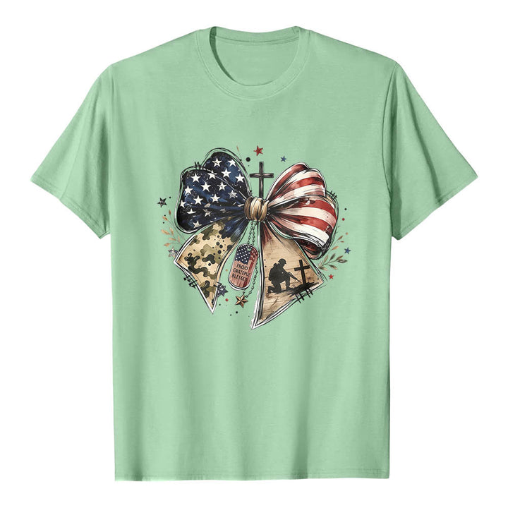 Christianartworkshop T-shirt classica patriottica con stampa frontale a pannelli multipli, fiocco, croce, piastrina militare e stella. - Verde chiaro - 2XL - image 14