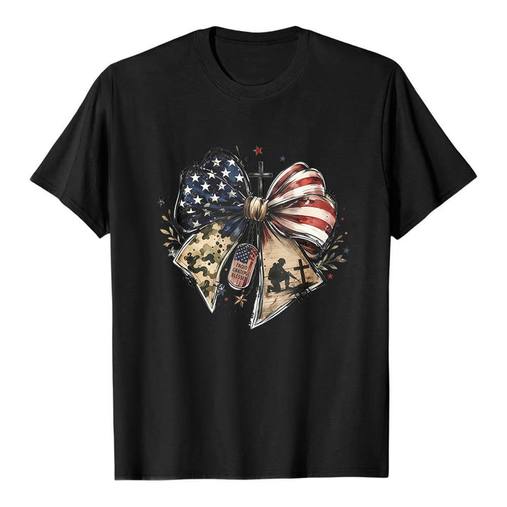 Christianartworkshop T-shirt classica patriottica con stampa frontale a pannelli multipli, fiocco, croce, piastrina militare e stella. - Nero - 2XL - image 6