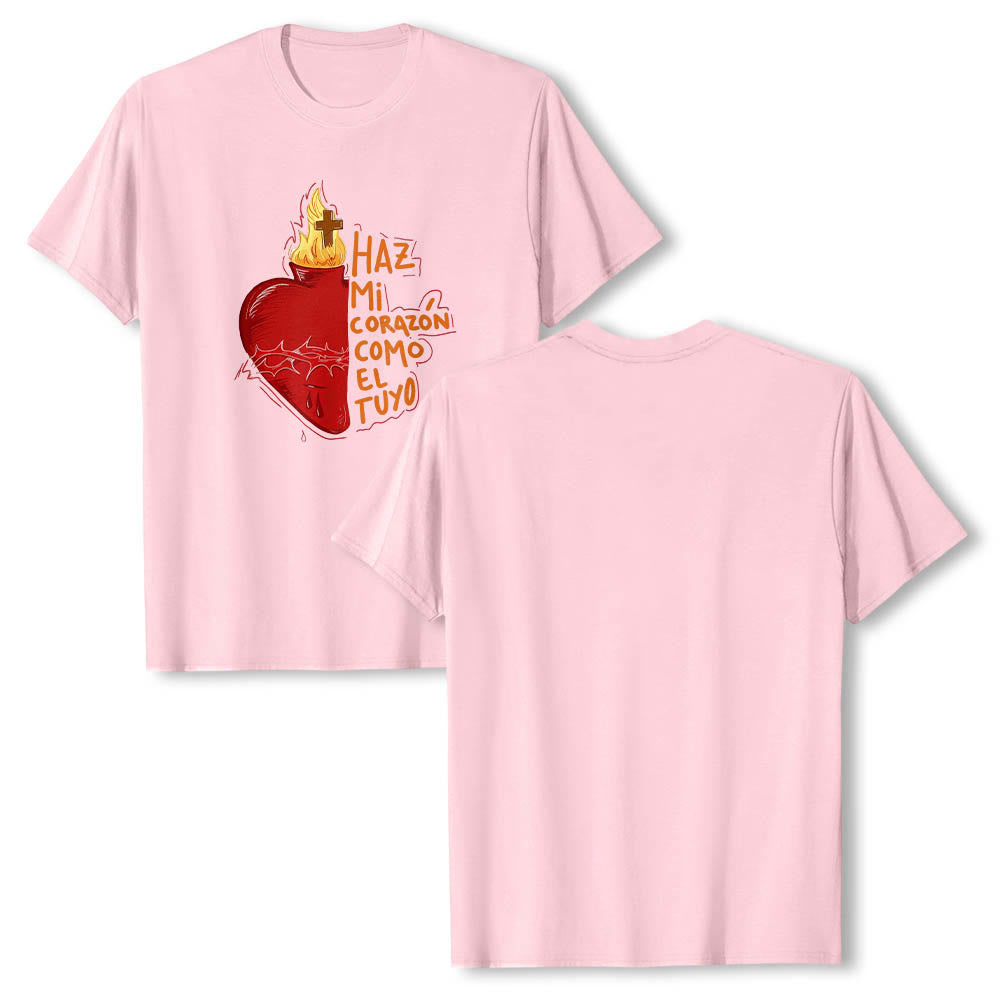 Christianartworkshop Maglietta classica con stampa frontale raffigurante una sacra spina, ferita, fiamma, croce e cuore, con slogan devozionale in spagnolo. - image 17