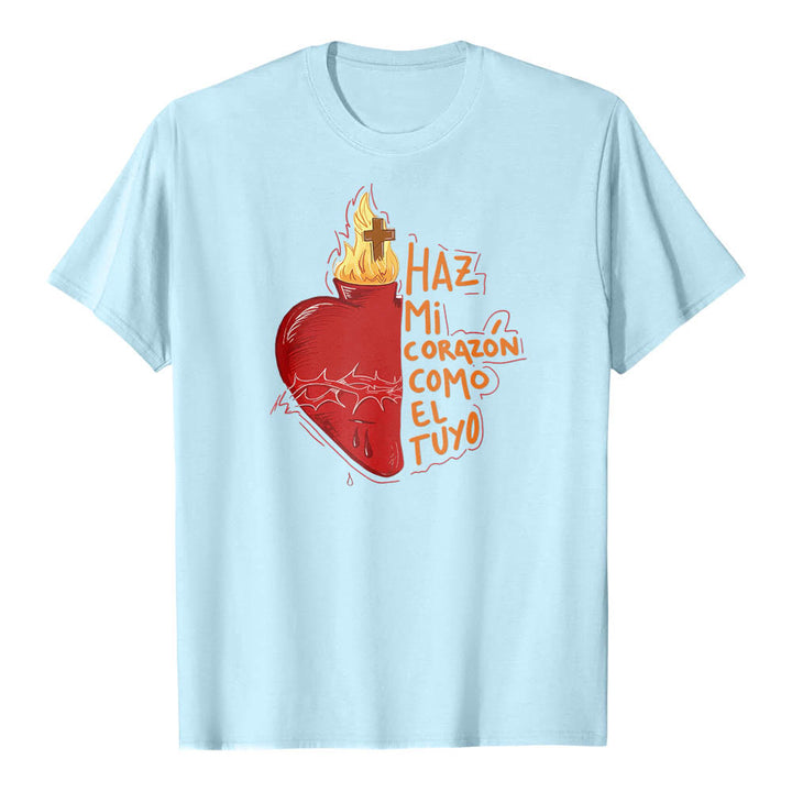 Christianartworkshop Maglietta classica con stampa frontale raffigurante una sacra spina, ferita, fiamma, croce e cuore, con slogan devozionale in spagnolo. - Blu - 2XL - image 10